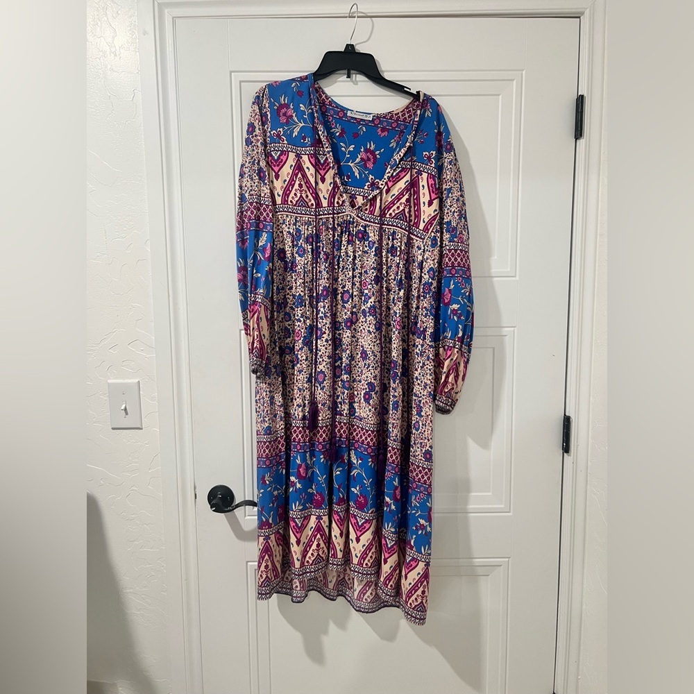 Anthropologie Blue and Pink Midi Dress
